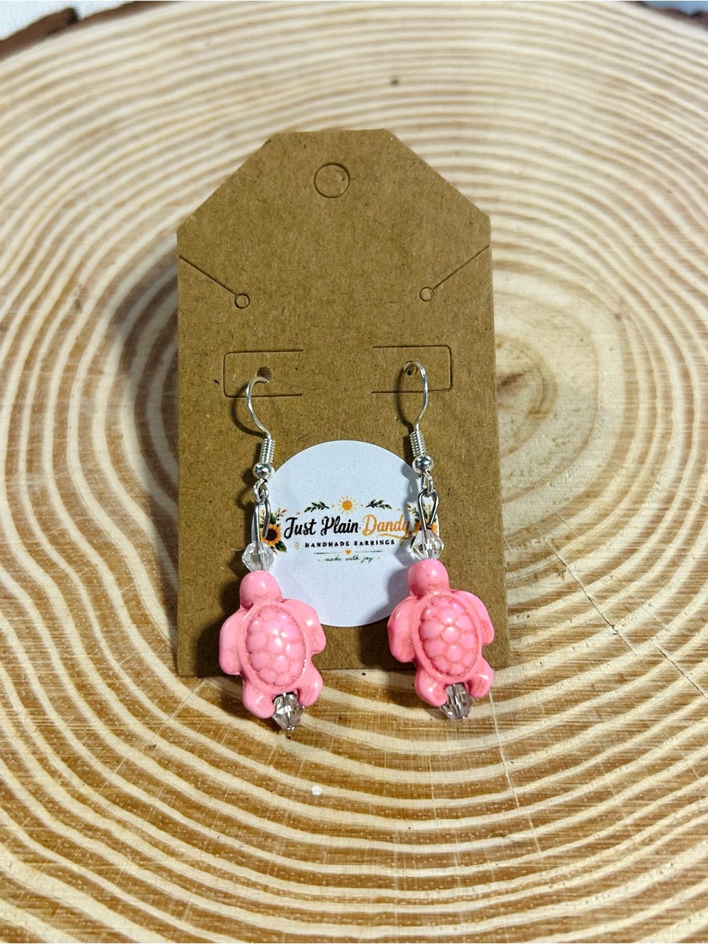 Pink Sea Turtle Beaded Dangle Earrings